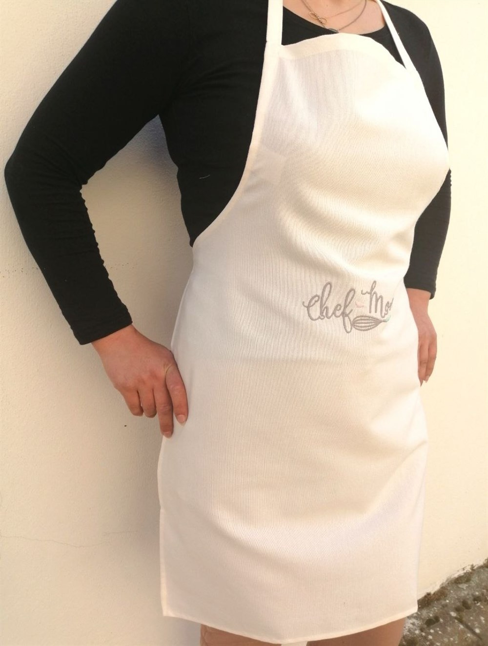 Atölye No 35 Chefmom Nakışlı Önlük Krem