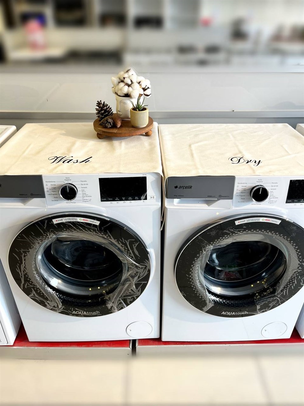 Atölye No 35 Wash Çamaşır Makinesi Örtüsü & Dry Çamaşır Kurutma Makinesi Örtüsü 2'li Set Krem