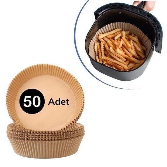 AtolyeNo35  Air Fryer Pişirme Kağıdı 50 Adet Tek Kullanımlık Hava Fritöz Yağ Geçirmez Yapışmaz Gıda Pişirme Kağıdı Yuvarlak Tabak Model