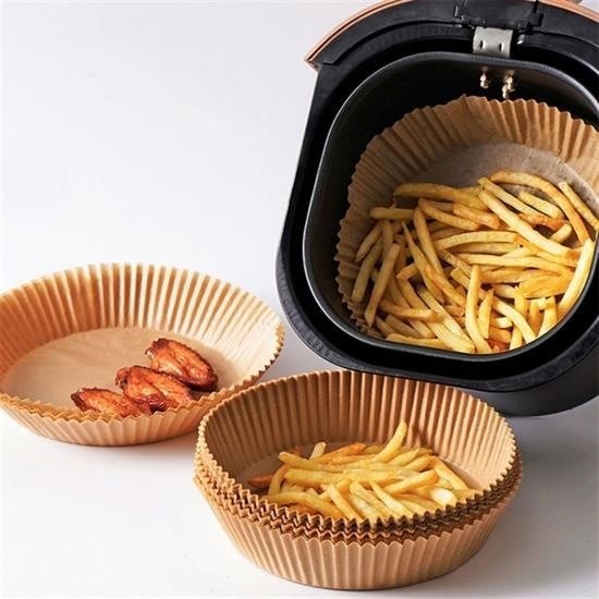 AtolyeNo35  Air Fryer Pişirme Kağıdı 50 Adet Tek Kullanımlık Hava Fritöz Yağ Geçirmez Yapışmaz Gıda Pişirme Kağıdı Yuvarlak Tabak Model