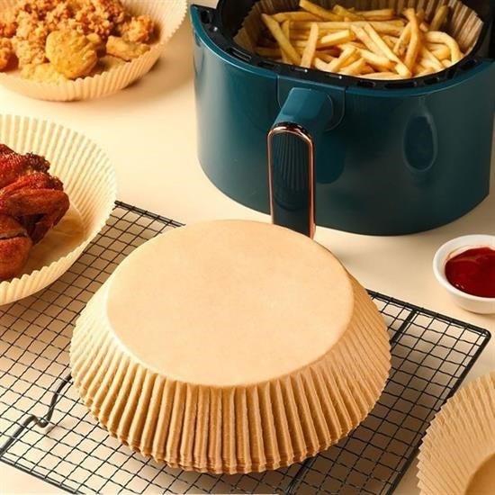 AtolyeNo35  Air Fryer Pişirme Kağıdı 50 Adet Tek Kullanımlık Hava Fritöz Yağ Geçirmez Yapışmaz Gıda Pişirme Kağıdı Yuvarlak Tabak Model