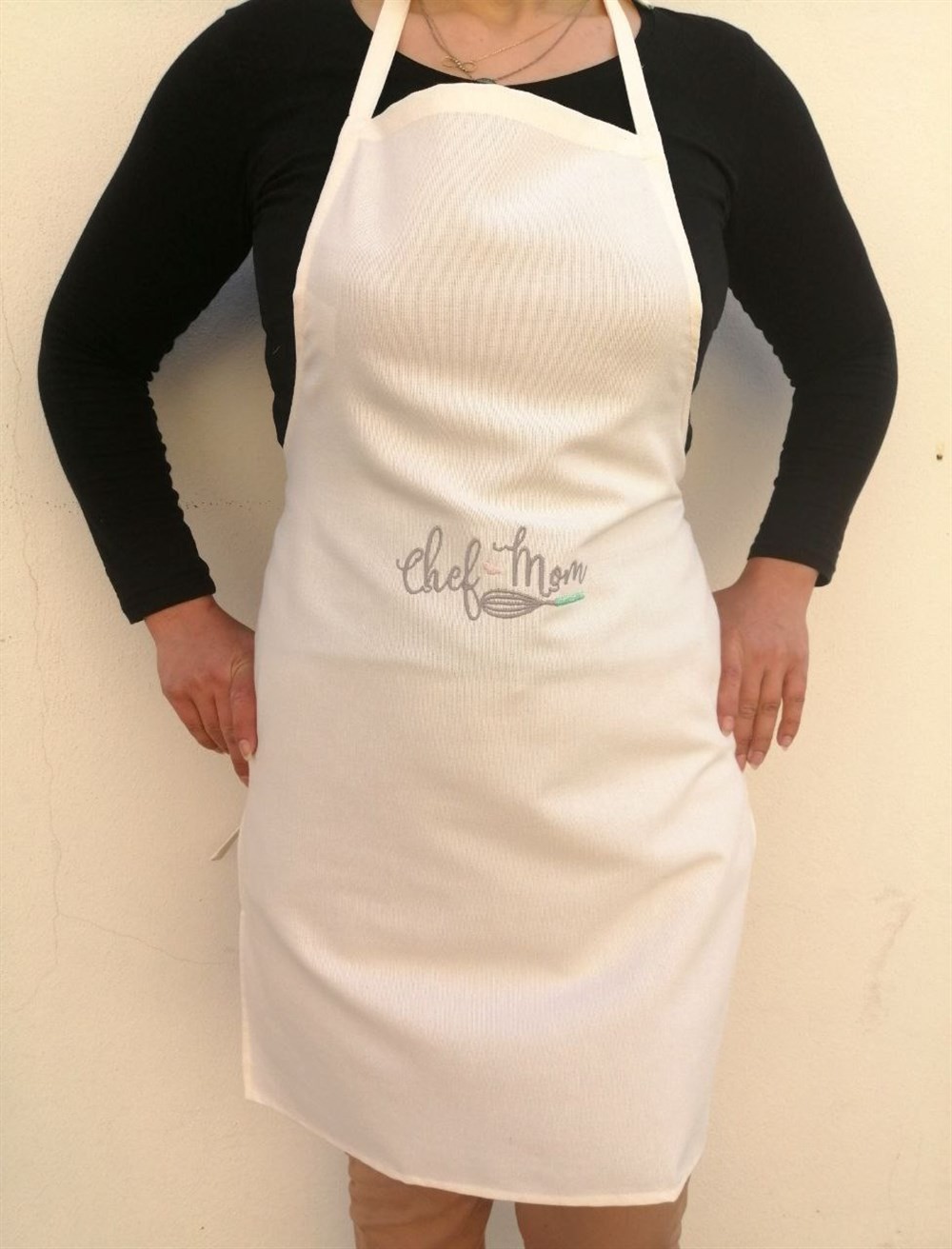 Atölye No 35 Chefmom Nakışlı Önlük Krem