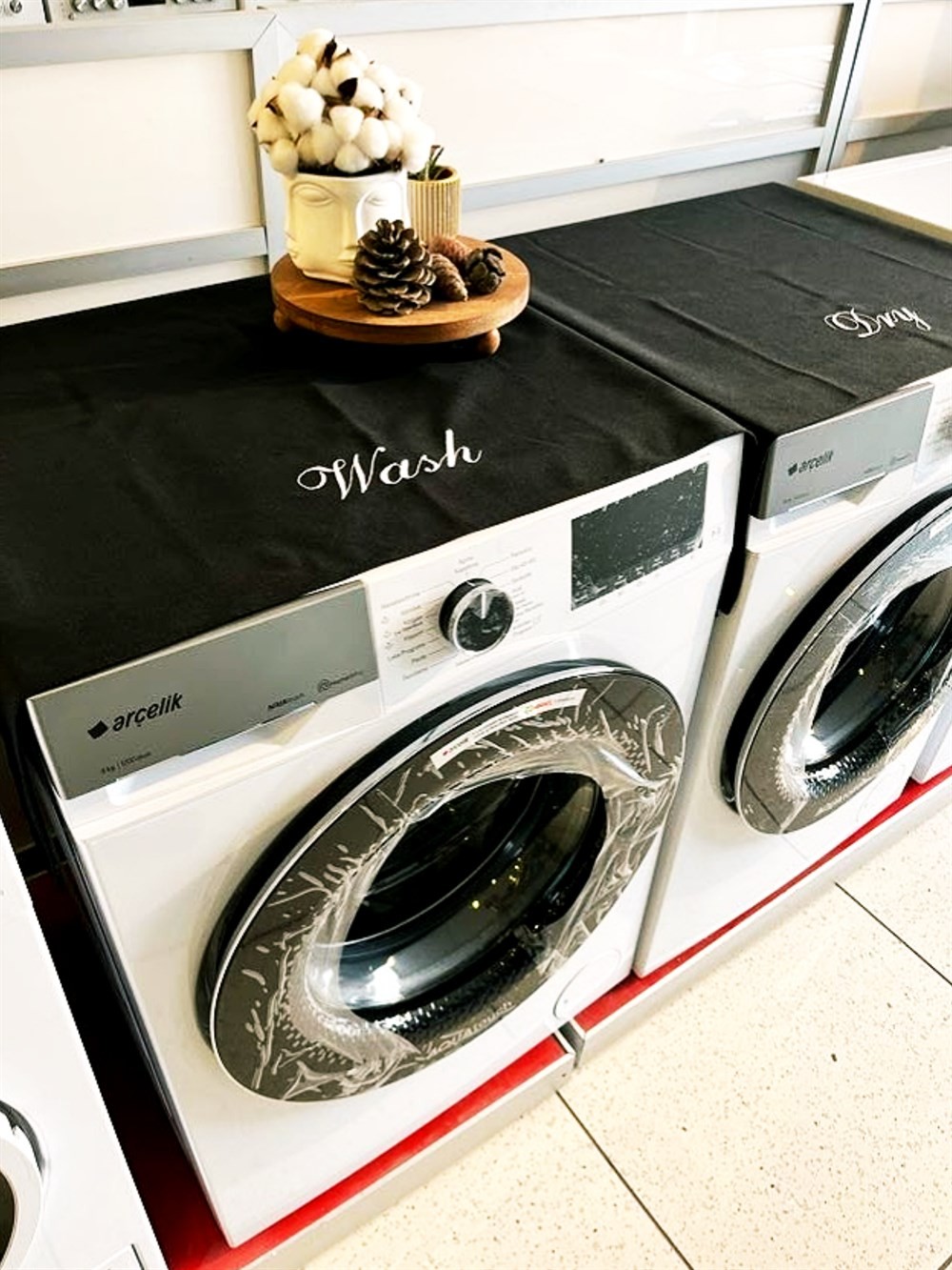 Atölye No 35 Wash Çamaşır Makinesi Örtüsü & Dry Çamaşır Kurutma Makinesi Örtüsü 2'li Set Siyah
