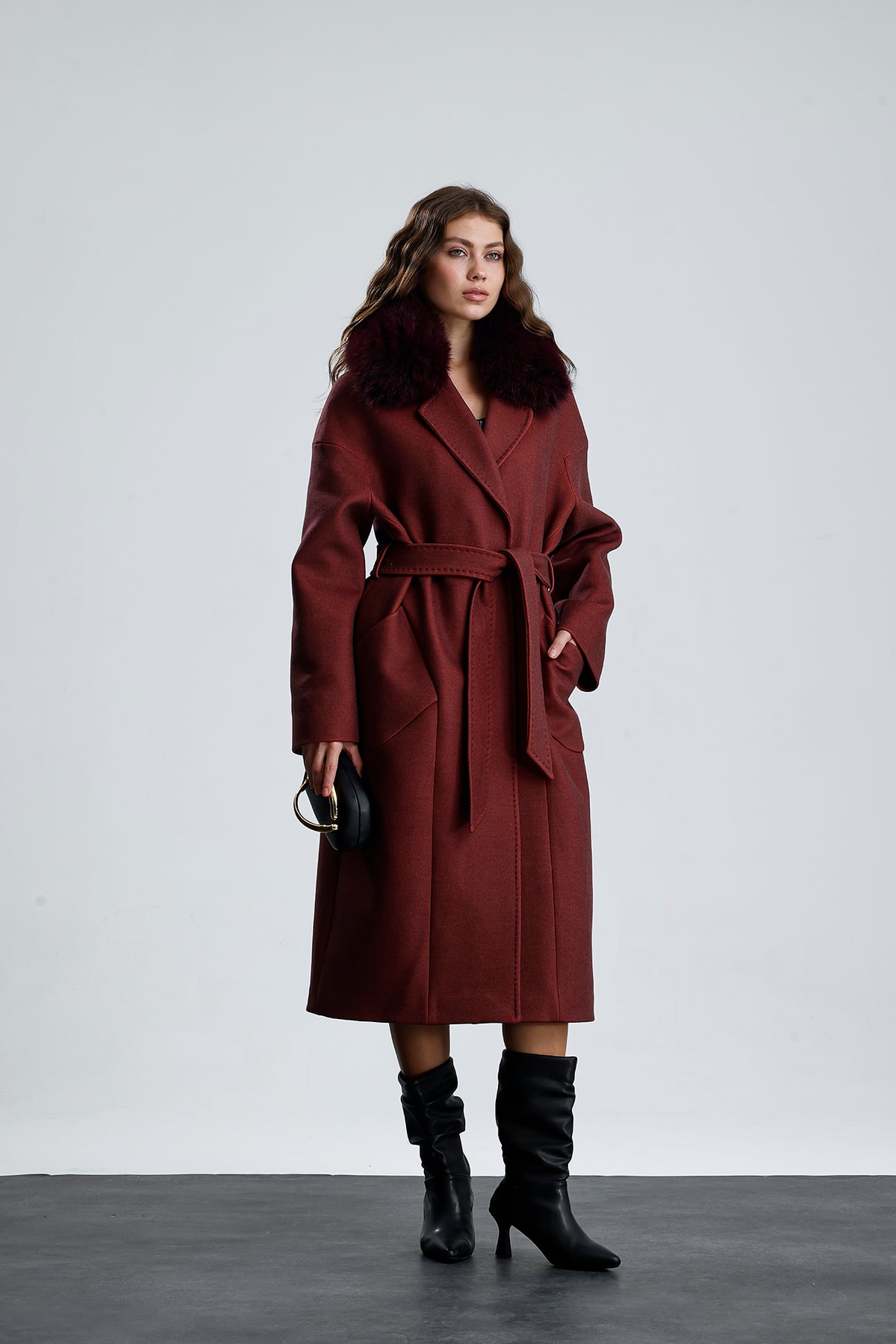 MISTY BLOOM Cashmere Coat - Bordo
