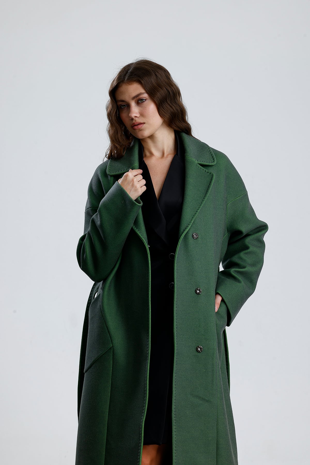 MISTY BLOOM Furless Cashmere Coat - Haki