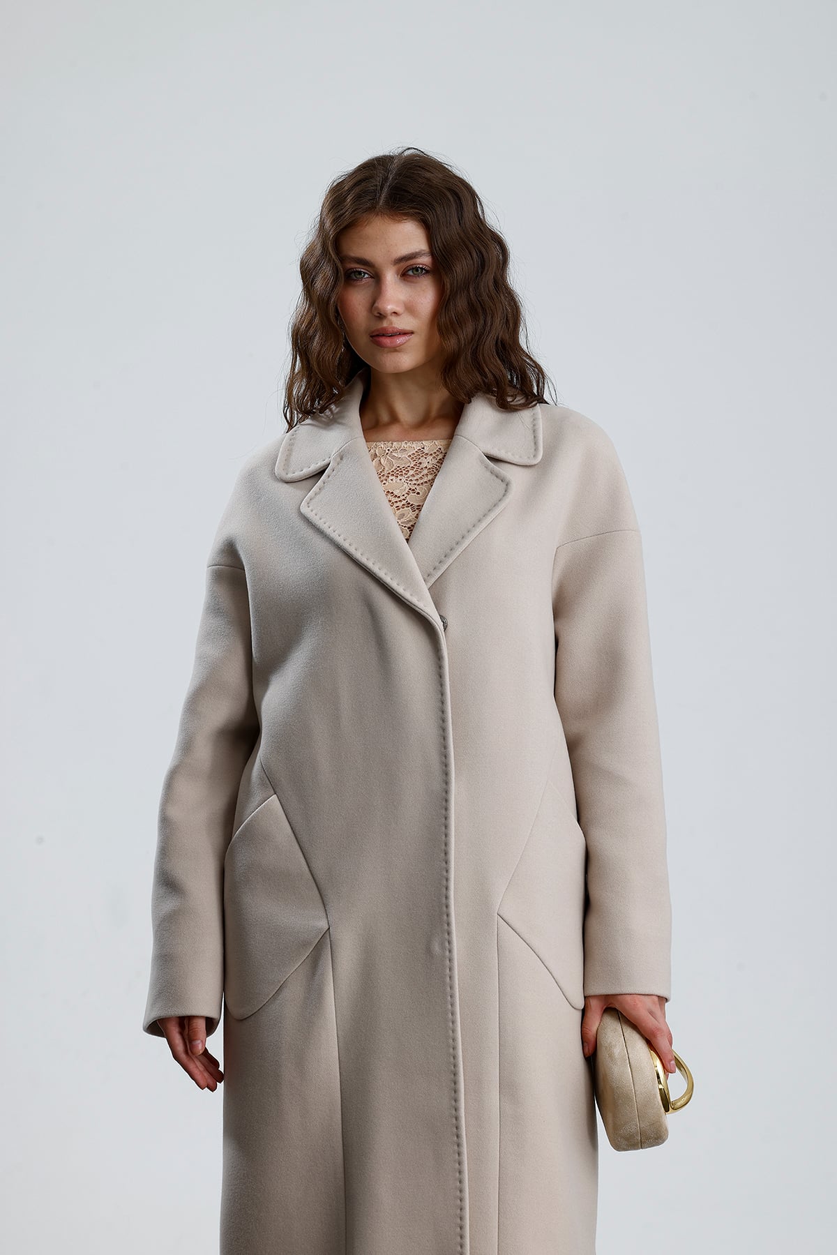 MISTY BLOOM Furless Cashmere Coat - Taş