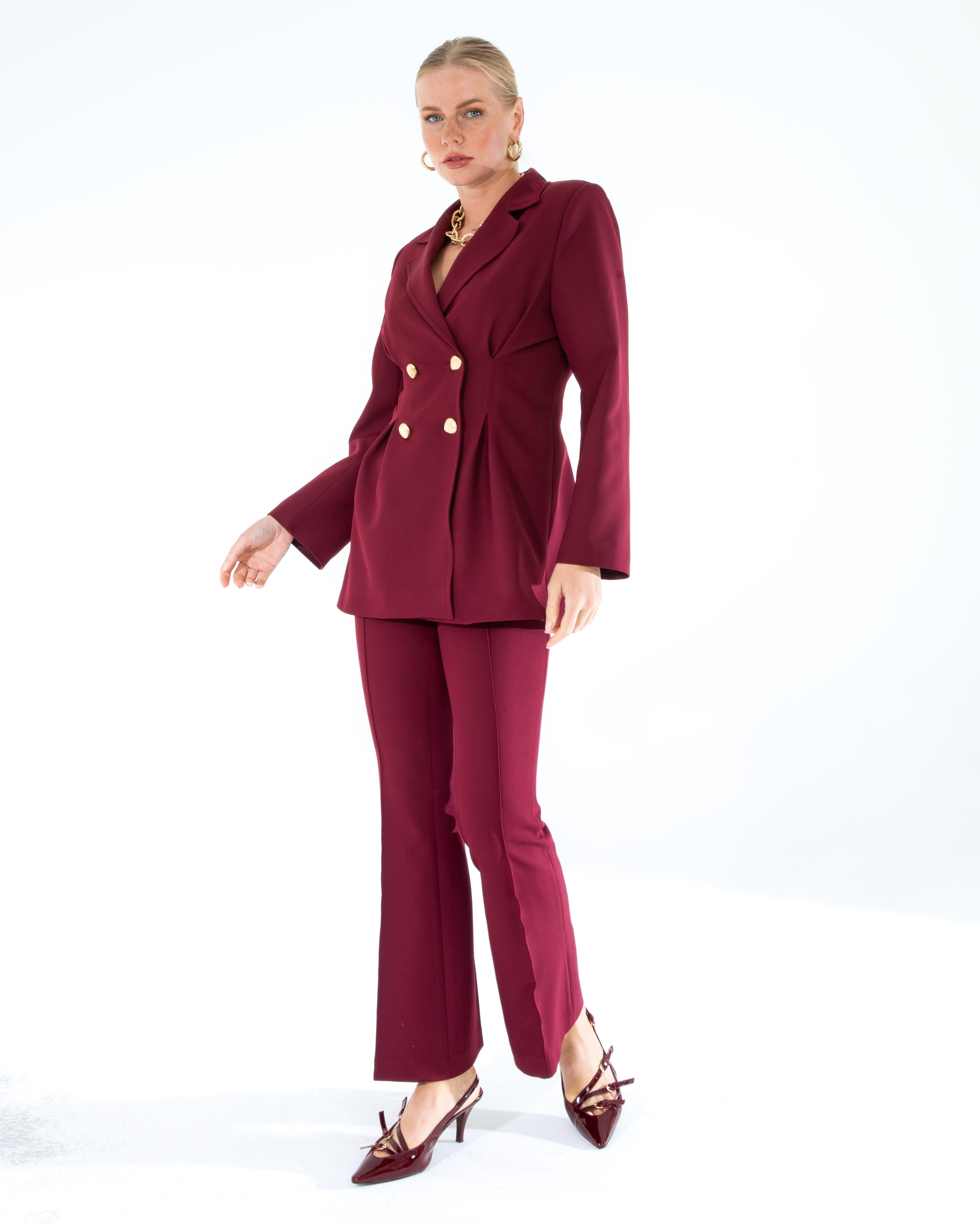 MAIA Slim Fit Ceket Pantalon Takım - Bordo