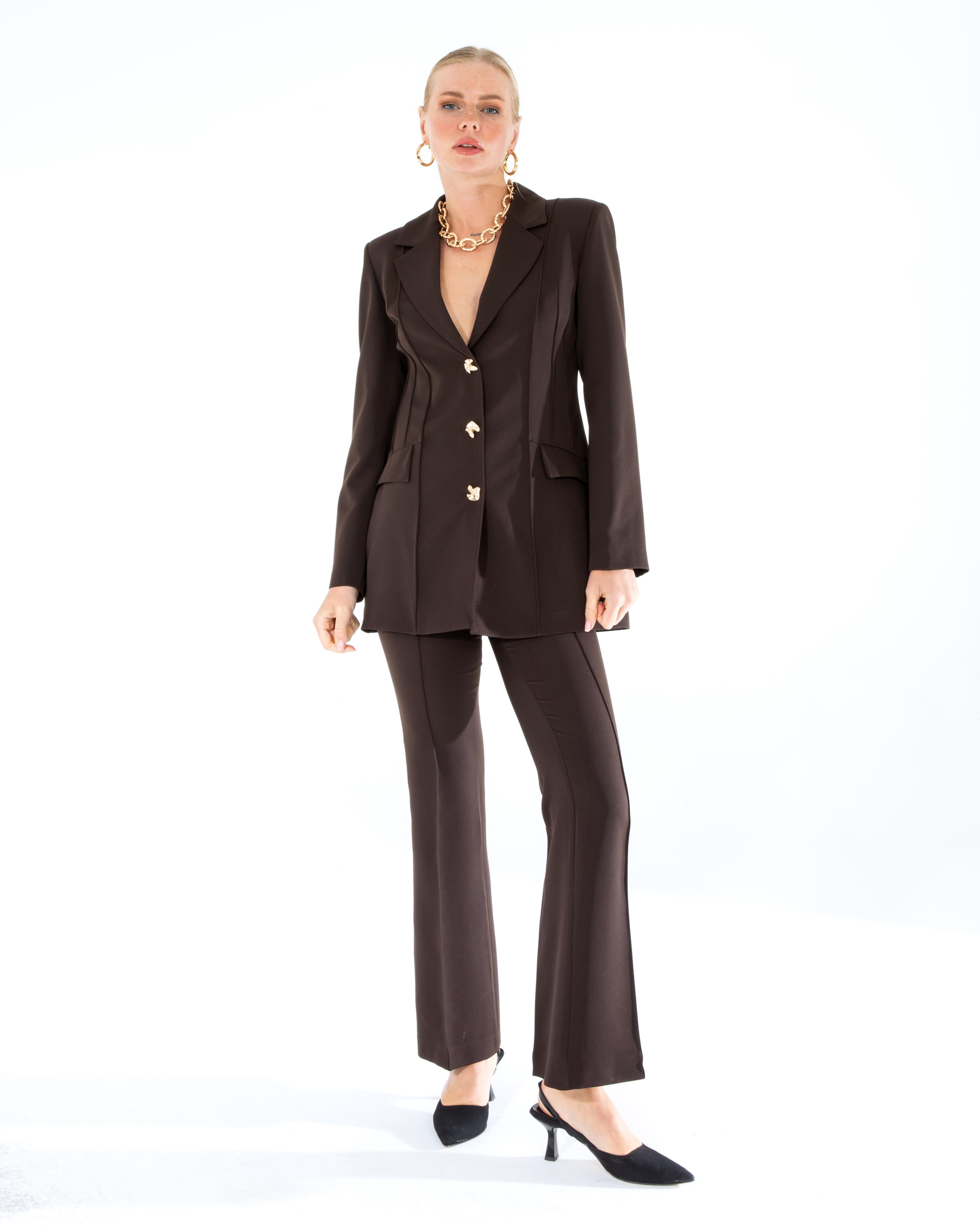 KYRA Slim Fit Ceket Pantalon Takımı - AcıKahve