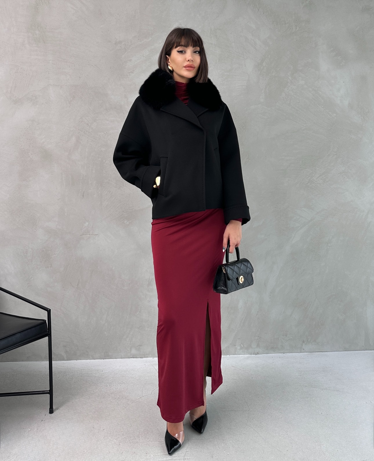 MAJESTY Cashmere Coat - Siyah