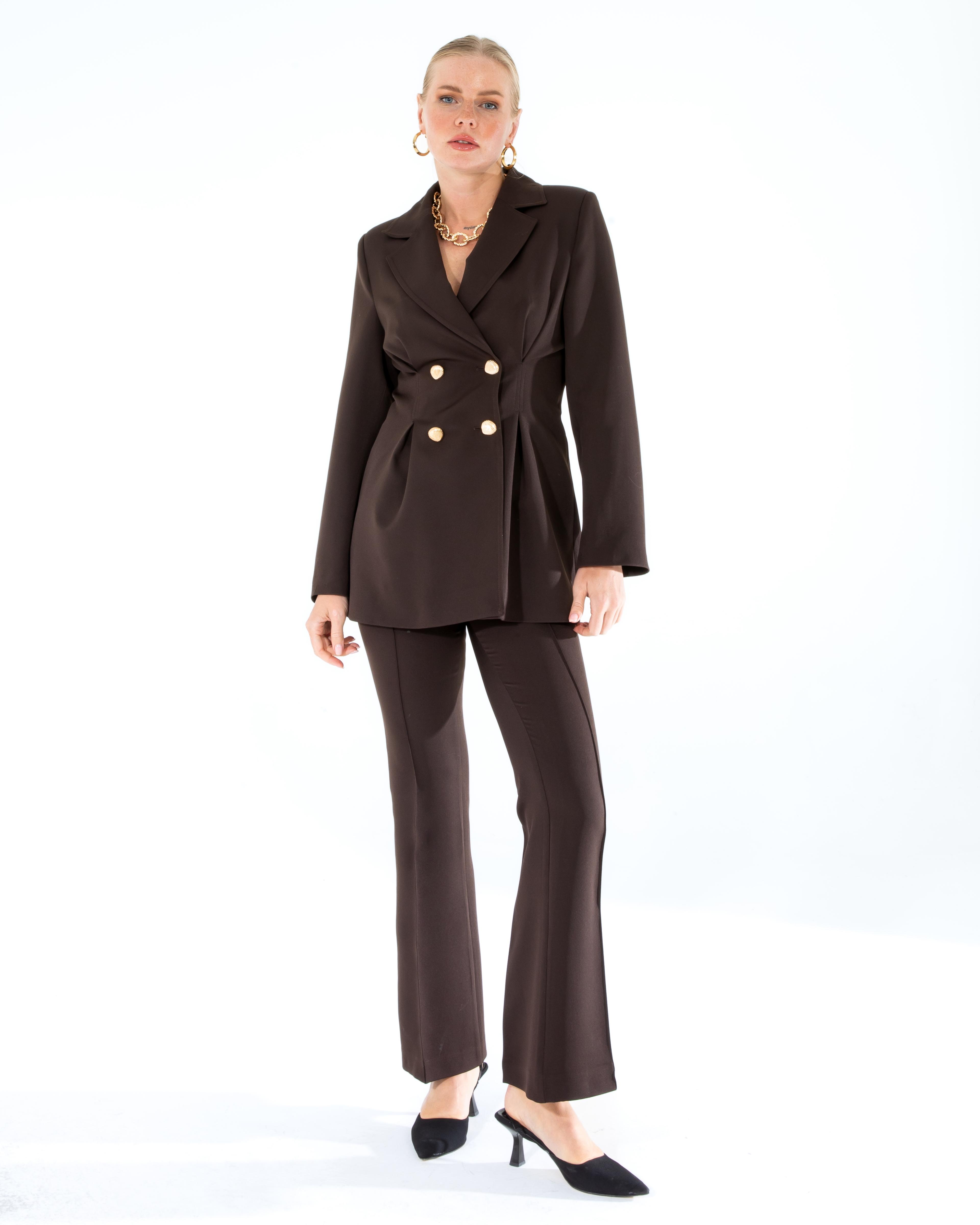 MAIA Slim Fit Ceket Pantalon Takım - AcıKahve