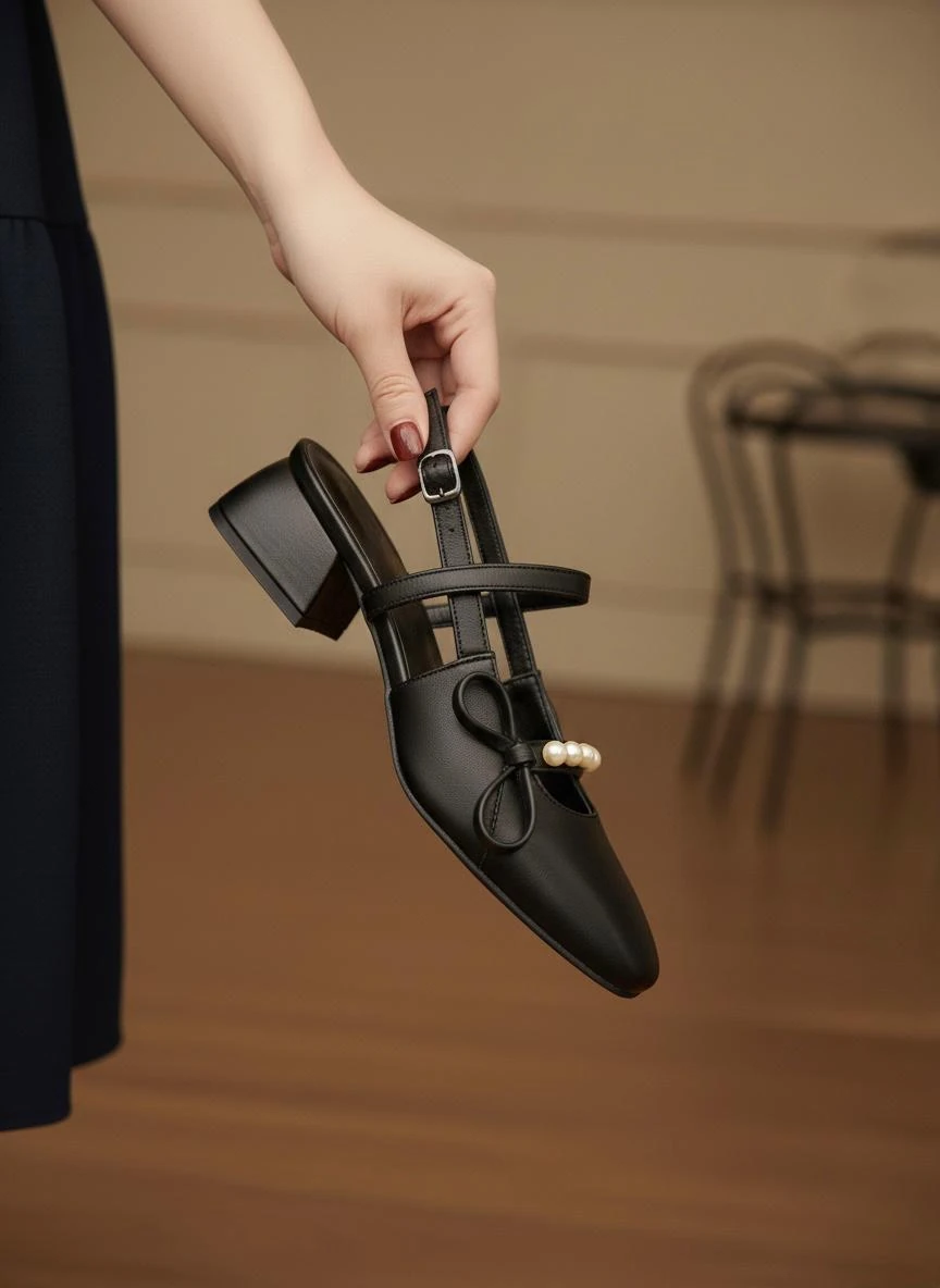  Kadın Veran Siyah Fiyonk Taş Detaylı Klasik Topuklu Ayakkabı