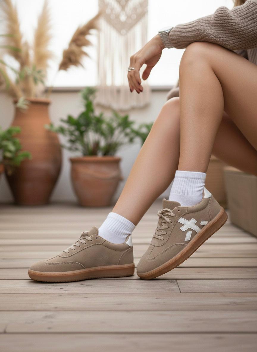 Kadın Sanda Günlük Ortopedik Rahat Taban Sneaker - BEJ