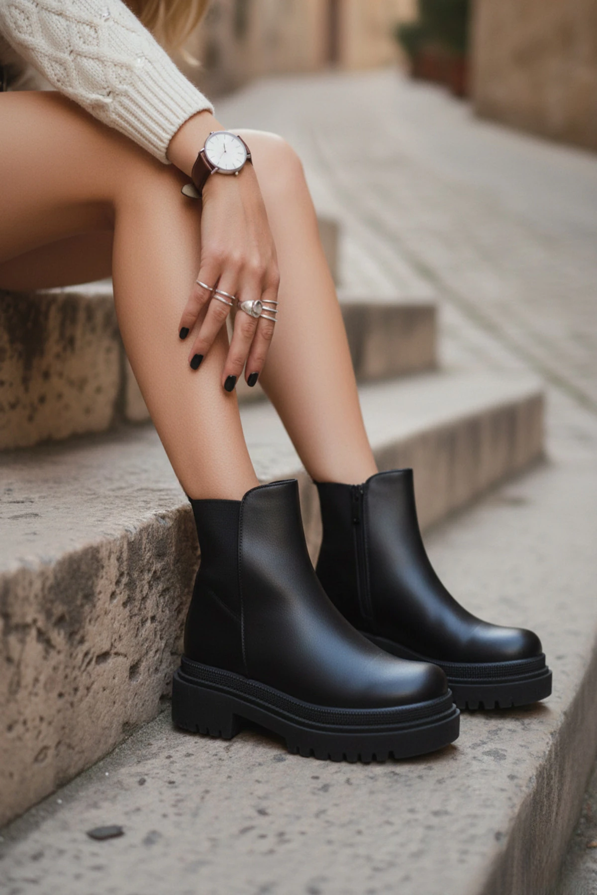 Kadın Pera Garantili Su Geçirmez Kaymaz Taban Dikişli Siyah Bot