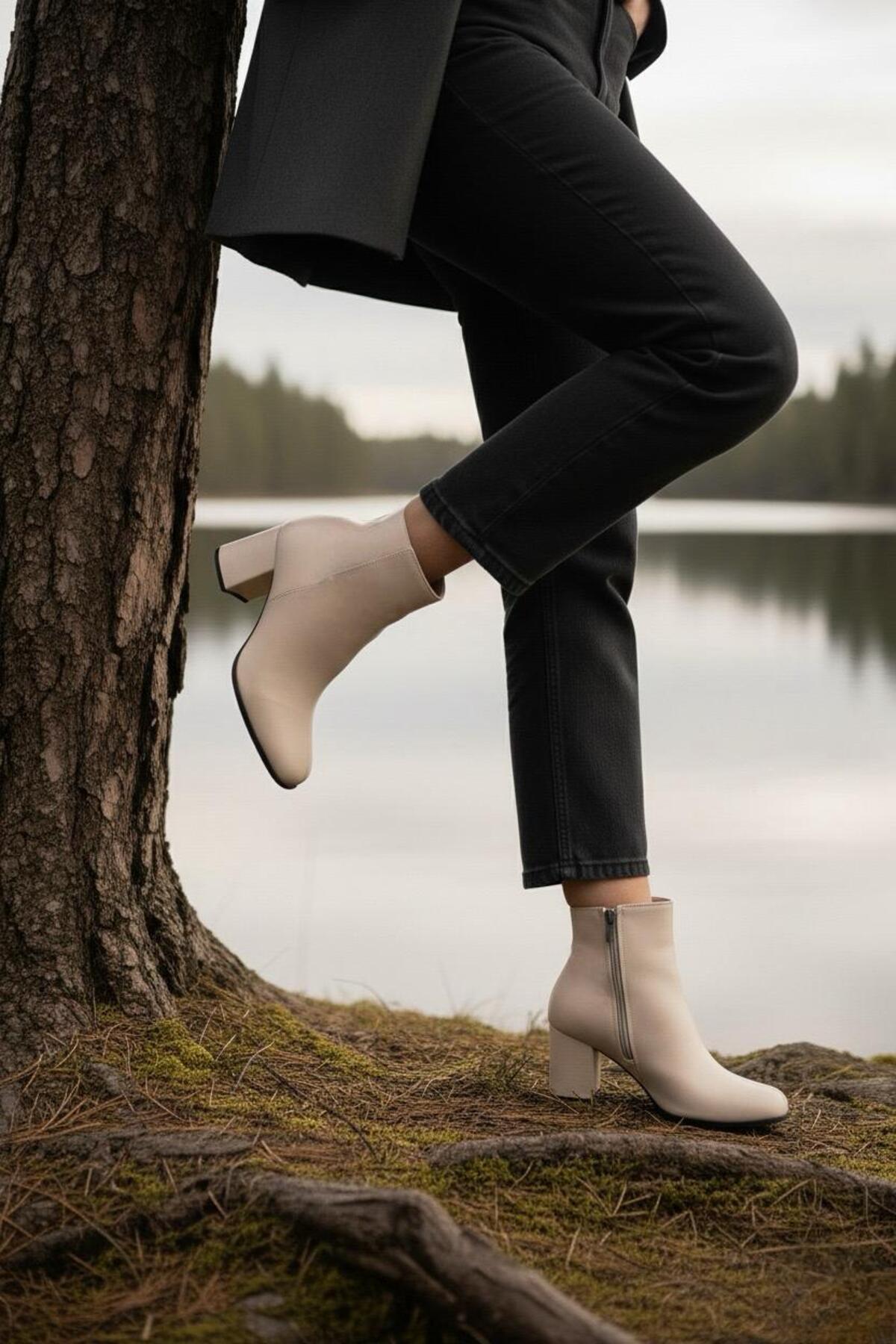 Kadın Liva Düz Topuklu Kısa Bot - BEJCİLT