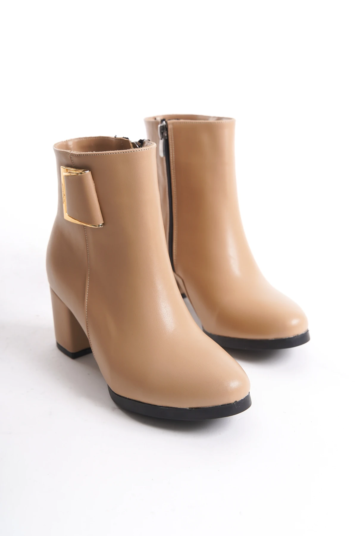 Kadın Atina Cilt Toka Detaylı Topuklu kısa Bot