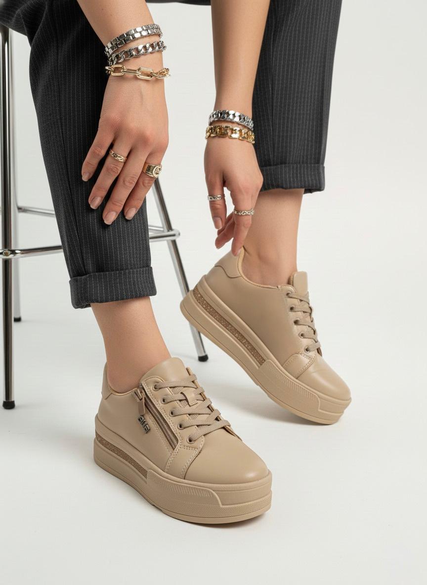 Kadın Aron Günlük Ortopedik Taban Sneaker - BEJ