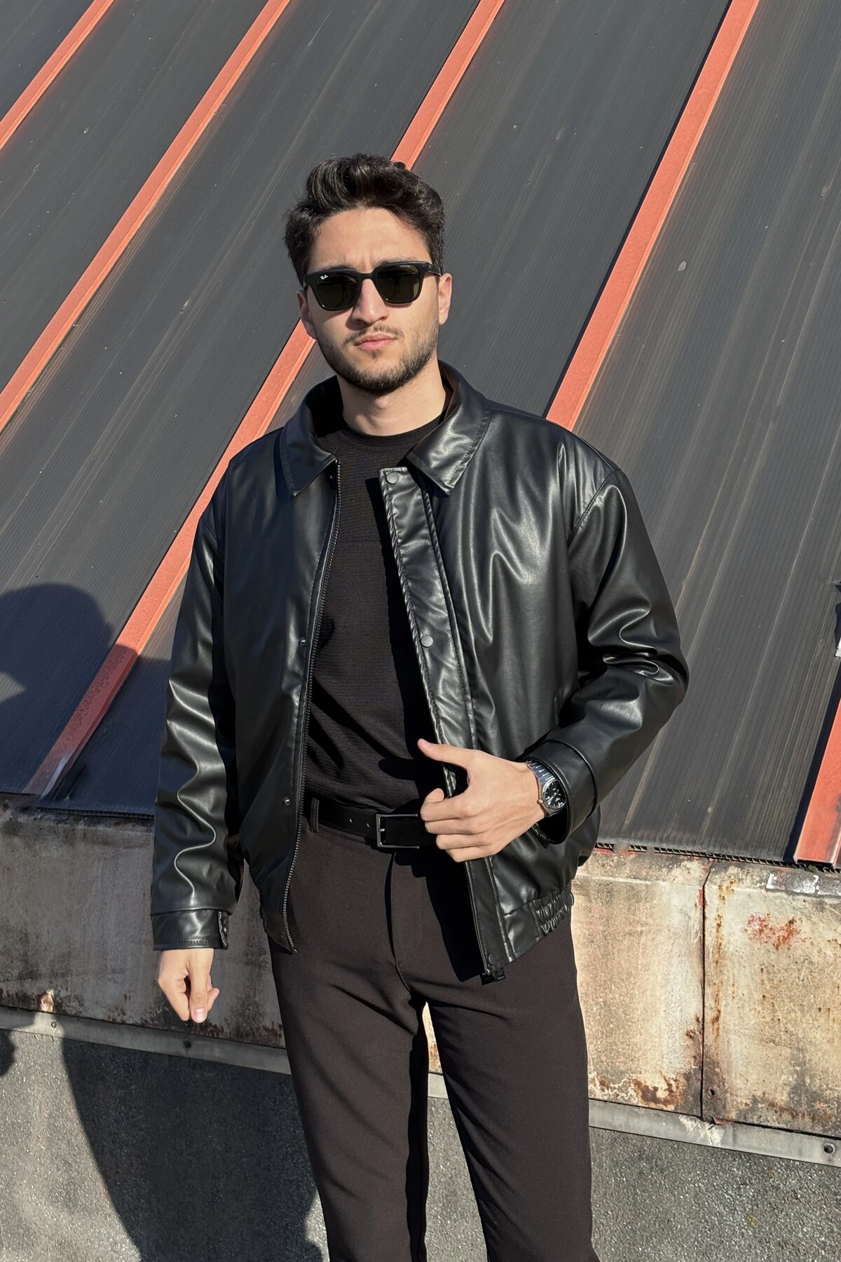 Oversize Fit Suni Deri Ceket 25USE640