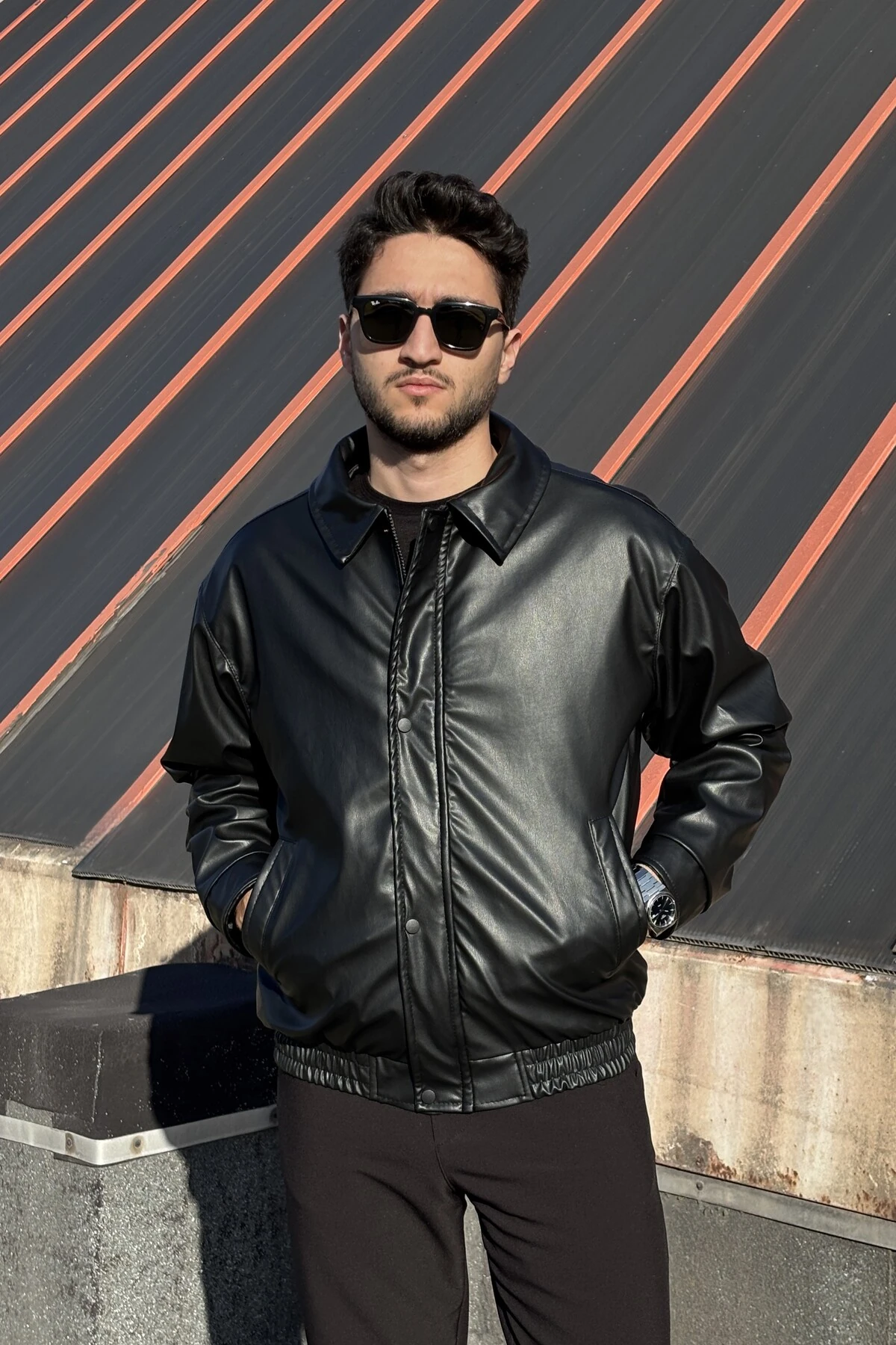 Oversize Fit Suni Deri Ceket 25USE640