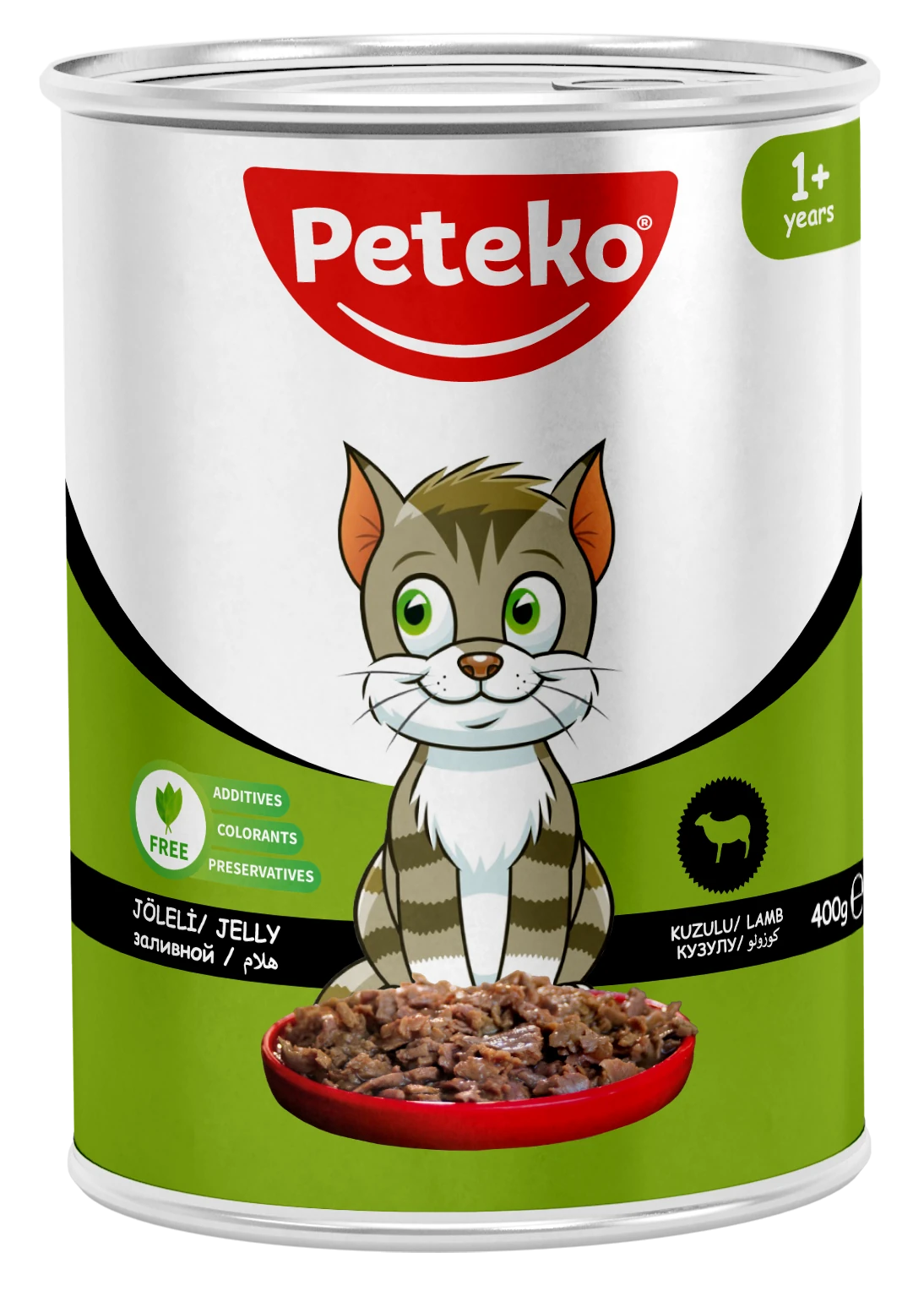 PETEKO 12 ADET JÖLELİ PARÇA ETLİ YETİŞKİN KEDİ YAŞ MAMASI KUZULU