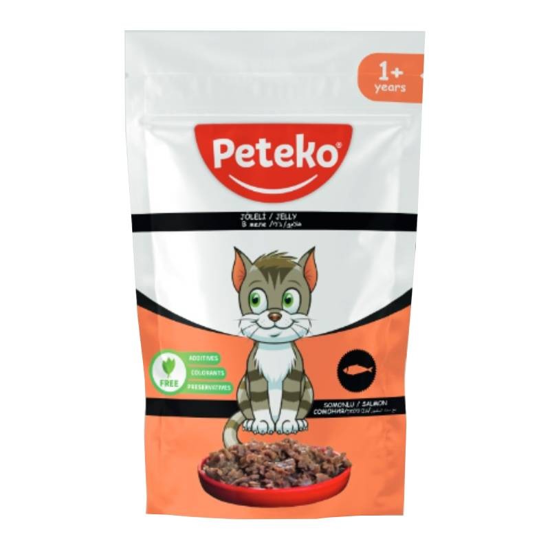 PETEKO 24 ADET JÖLELİ PARÇA ETLİ YETİŞKİN KEDİ YAŞ MAMASI SOMONLU