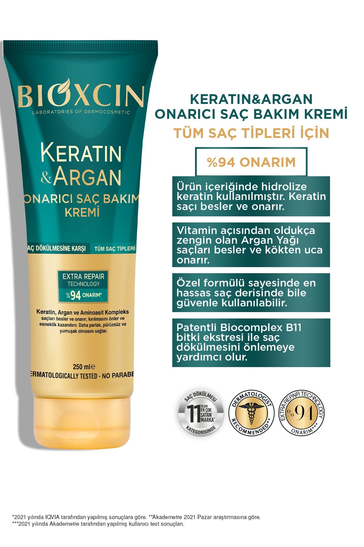 Keratin Argan Onarıcı Saç Bakım Kremi 250 ml Yıpranmış Ve Hasar Görmüş Saçlar