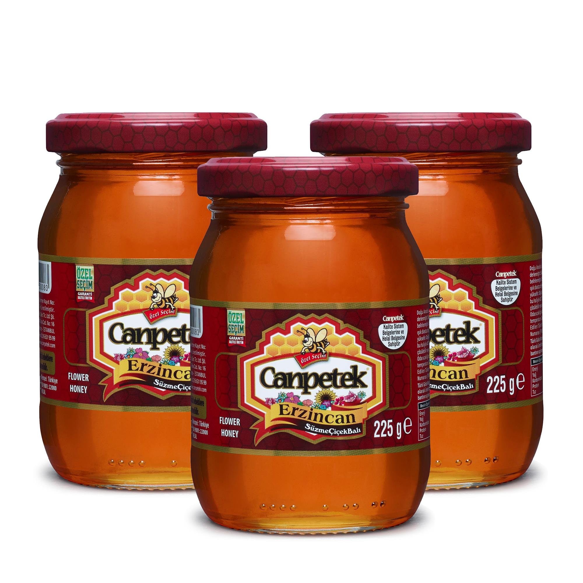 Canpetek Süzme Çiçek Balı Kavanoz 225G x 3 Adet