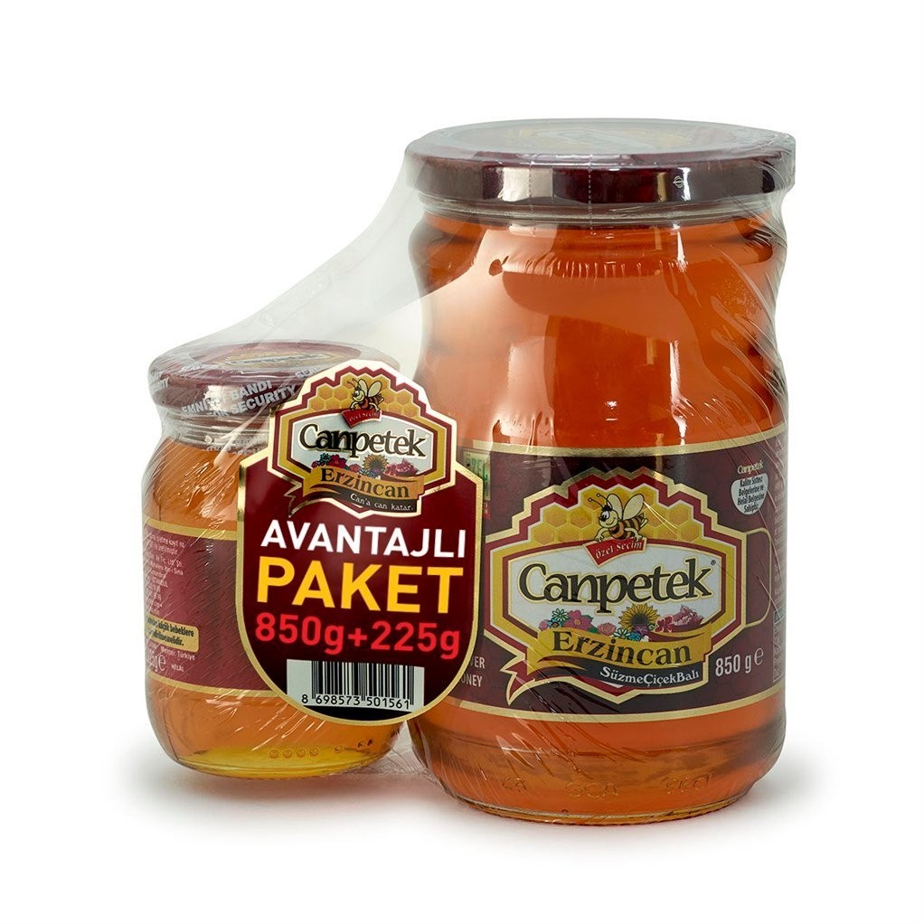 Canpetek Süzme Çiçek Balı Kavanoz 850 g + 225 g Süzme Çiçek Balı Kavanoz Avantajlı Paket