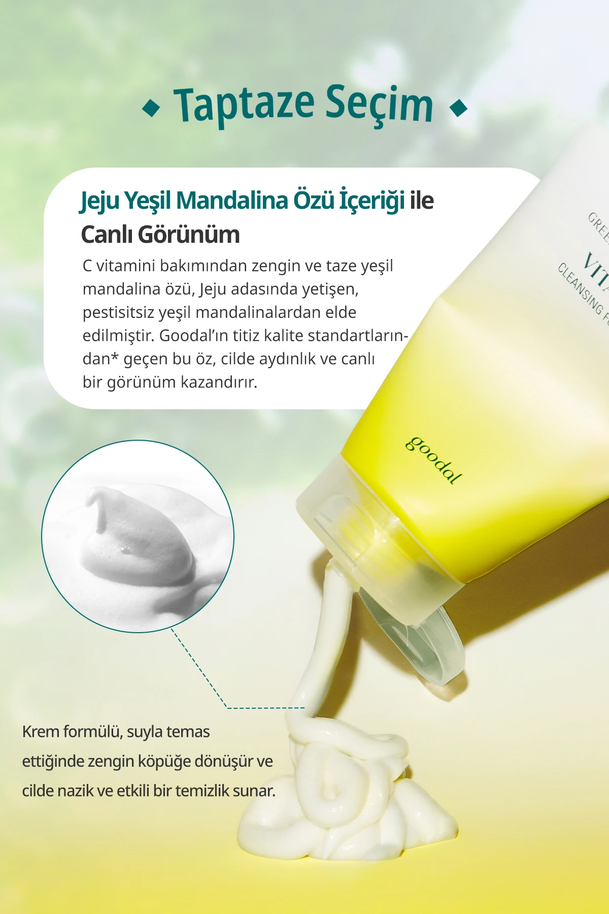 Cilde Aydınlık Görünüm Sunan Temizleme Köpüğü GOODAL Green Tangerine Vita C Cleansing Foam