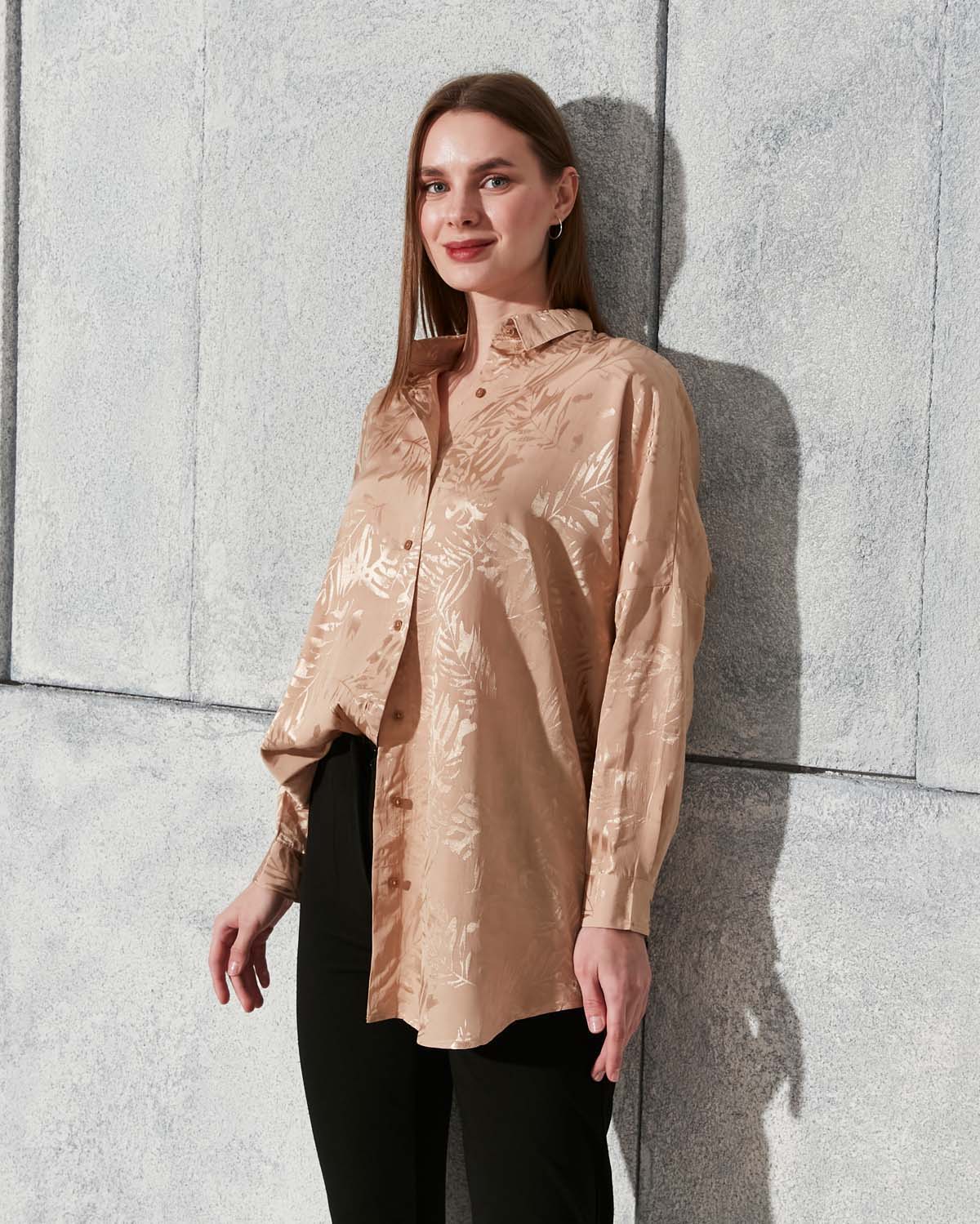 Koyu Bej Jakar Saten Gömlek