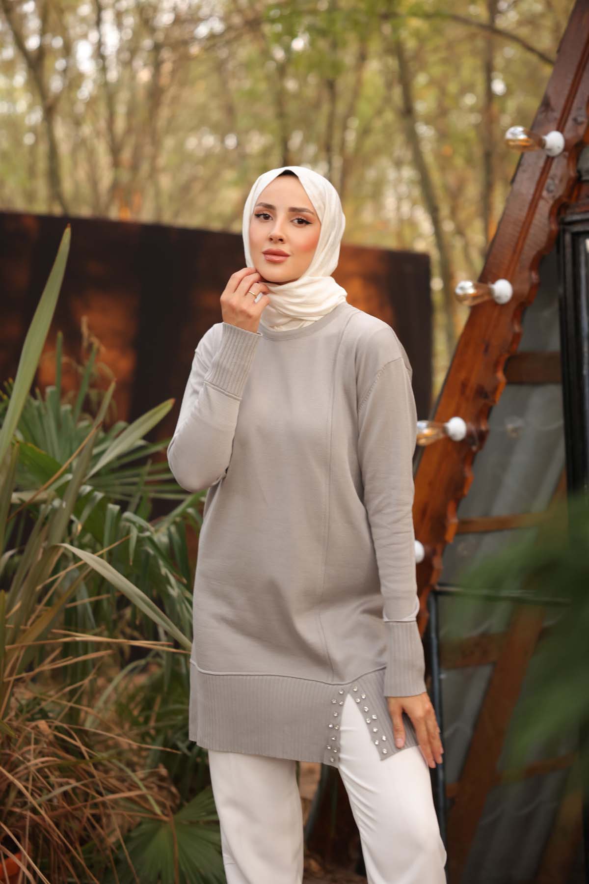 Merserize İncili Taşlı Tunik