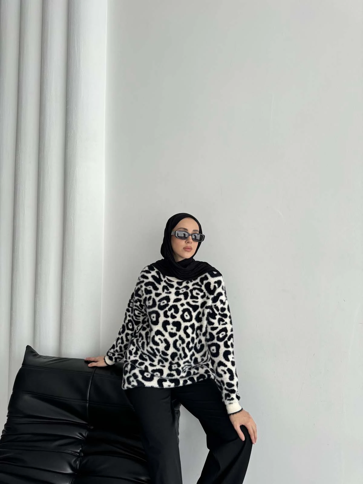 Angora Leopar Desenli Uzun Tunik