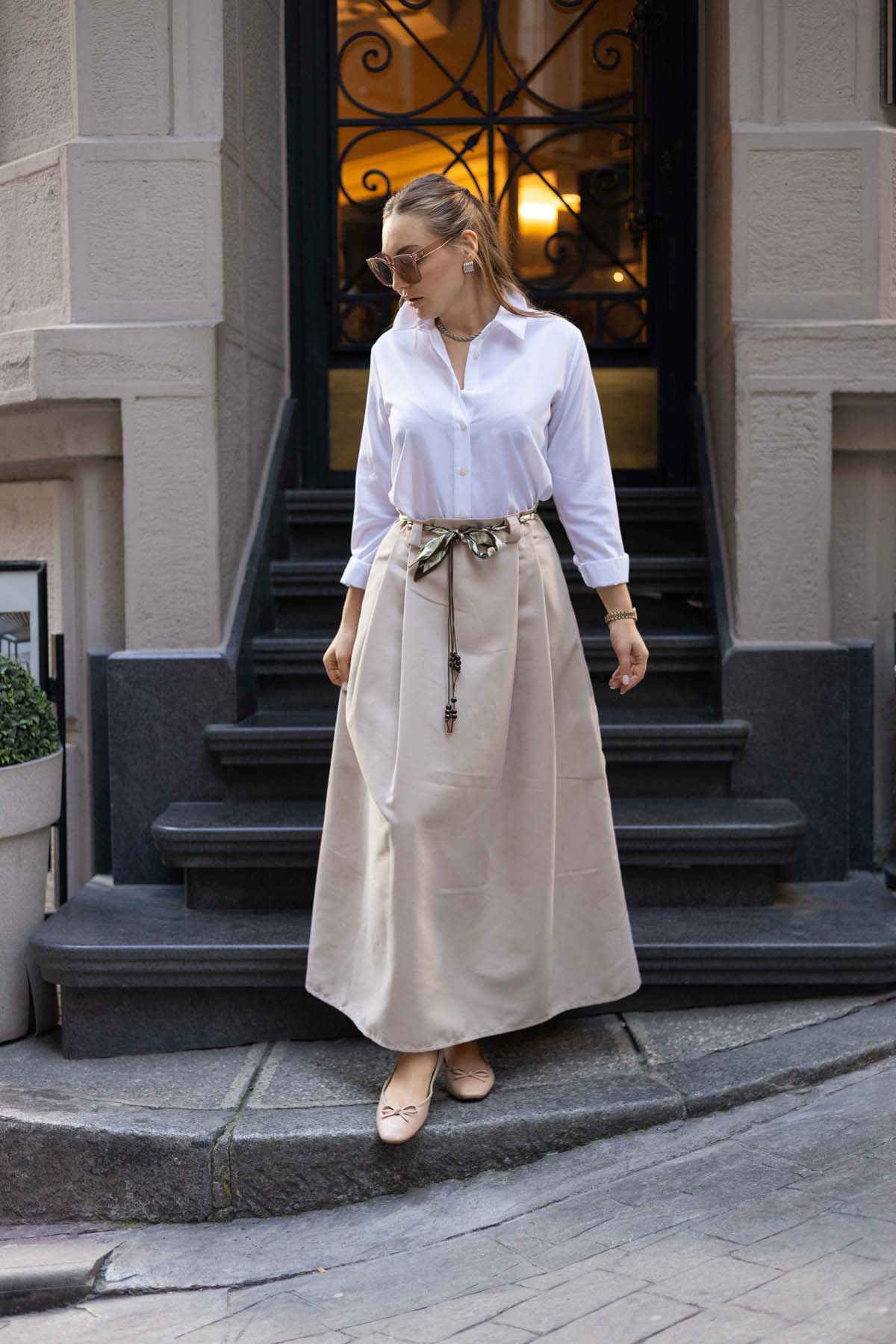 Vintage Esintili Fular Örgü Kuşak Etek