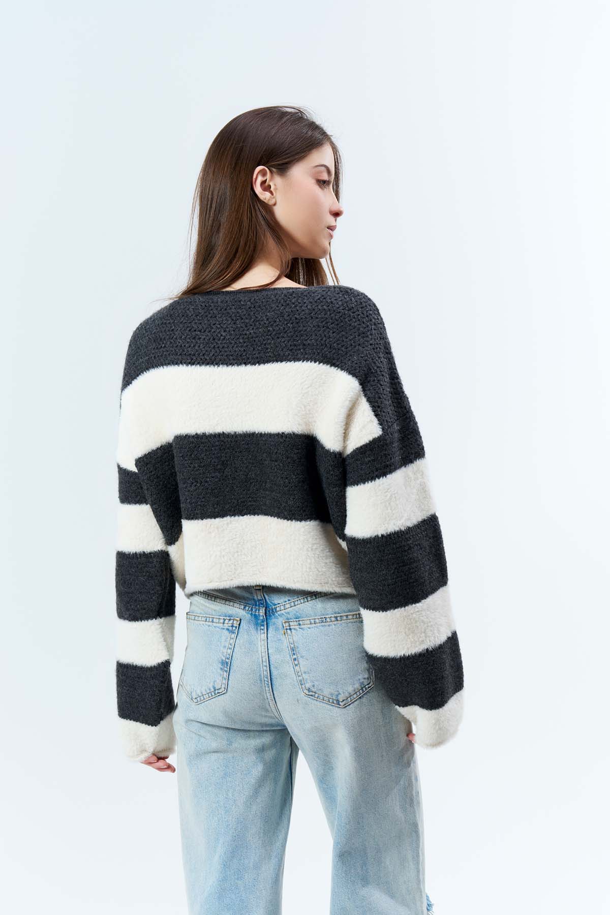 Ters Örgülü Bisiklet Yaka Kazak