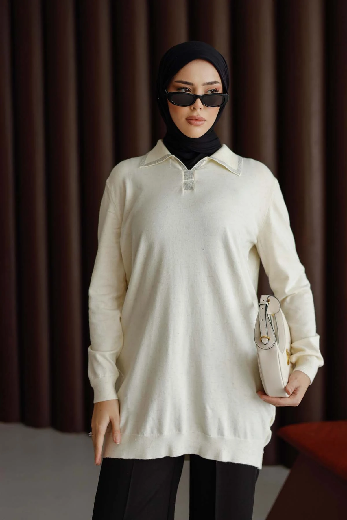 Sim Kırçıllı Korsman Gömlek Yaka Tunik