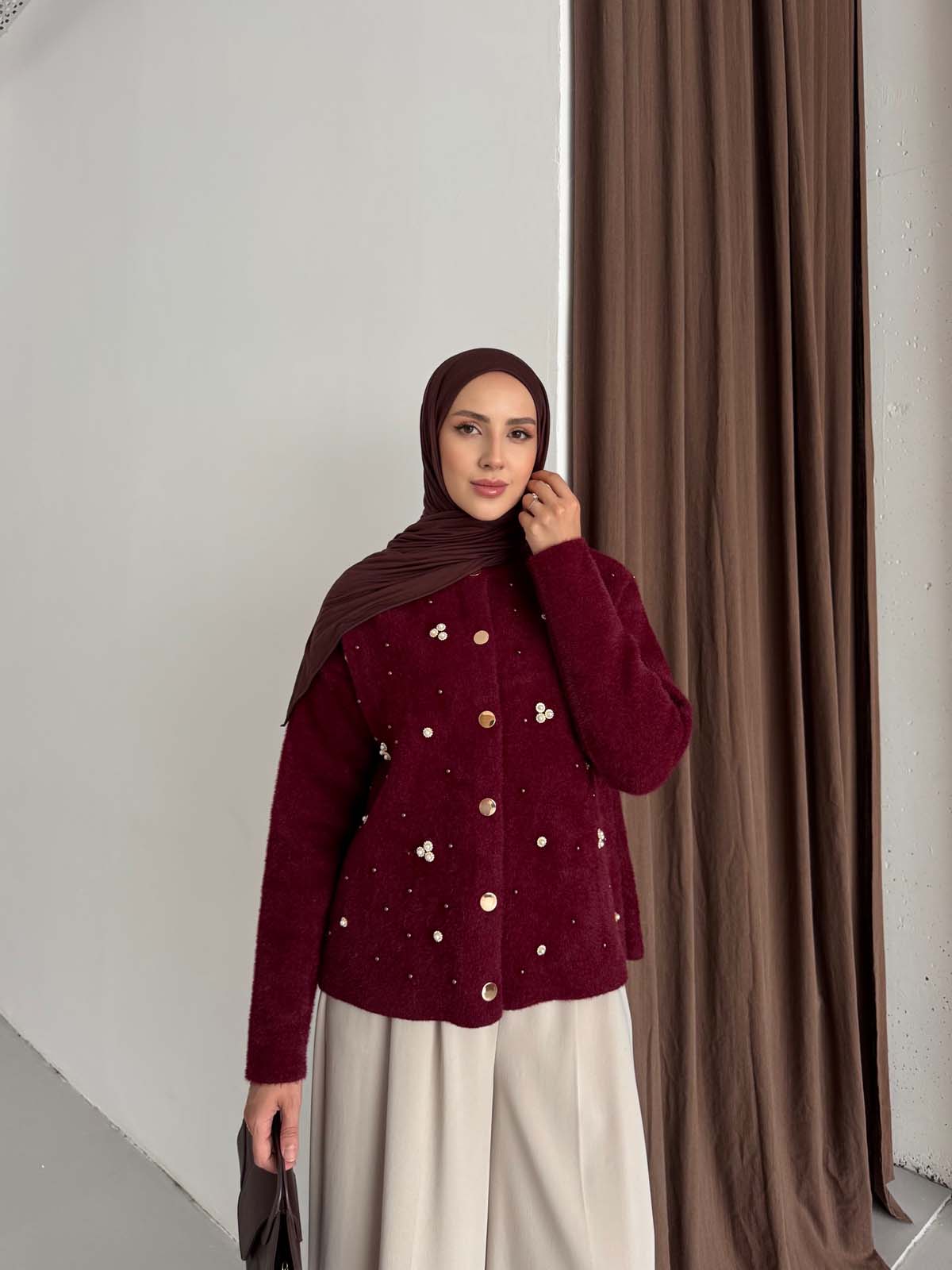 Angora İnci Ve Taş Detaylı Hırka