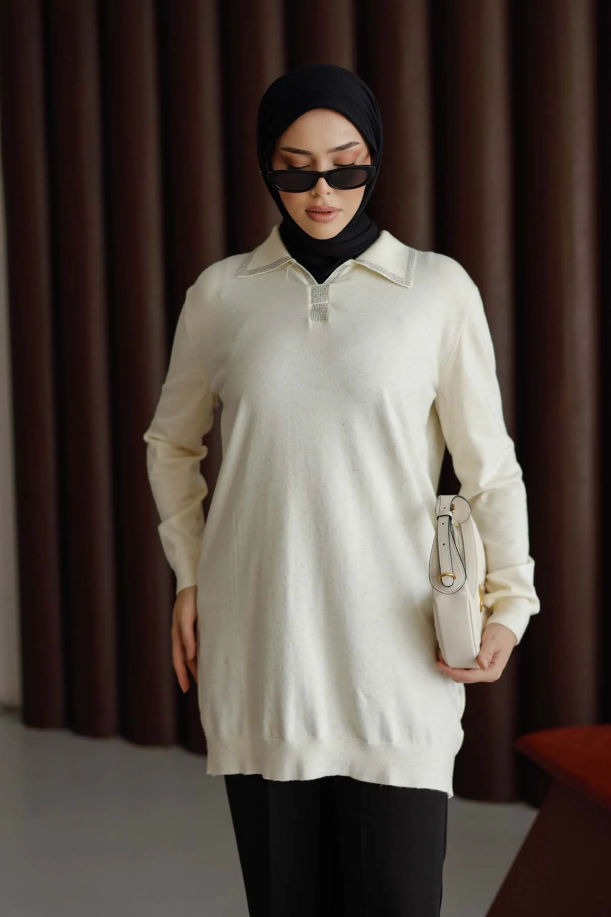 Sim Kırçıllı Korsman Gömlek Yaka Tunik