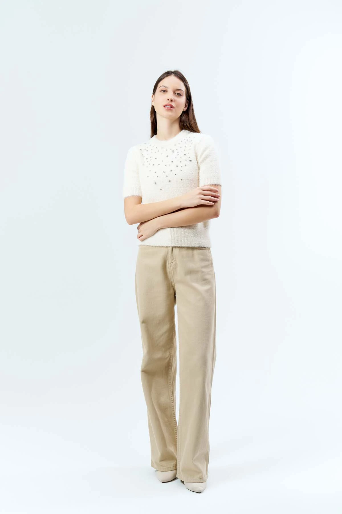 Angora Kısa Kollu Beyoğlu Taşlı Kazak