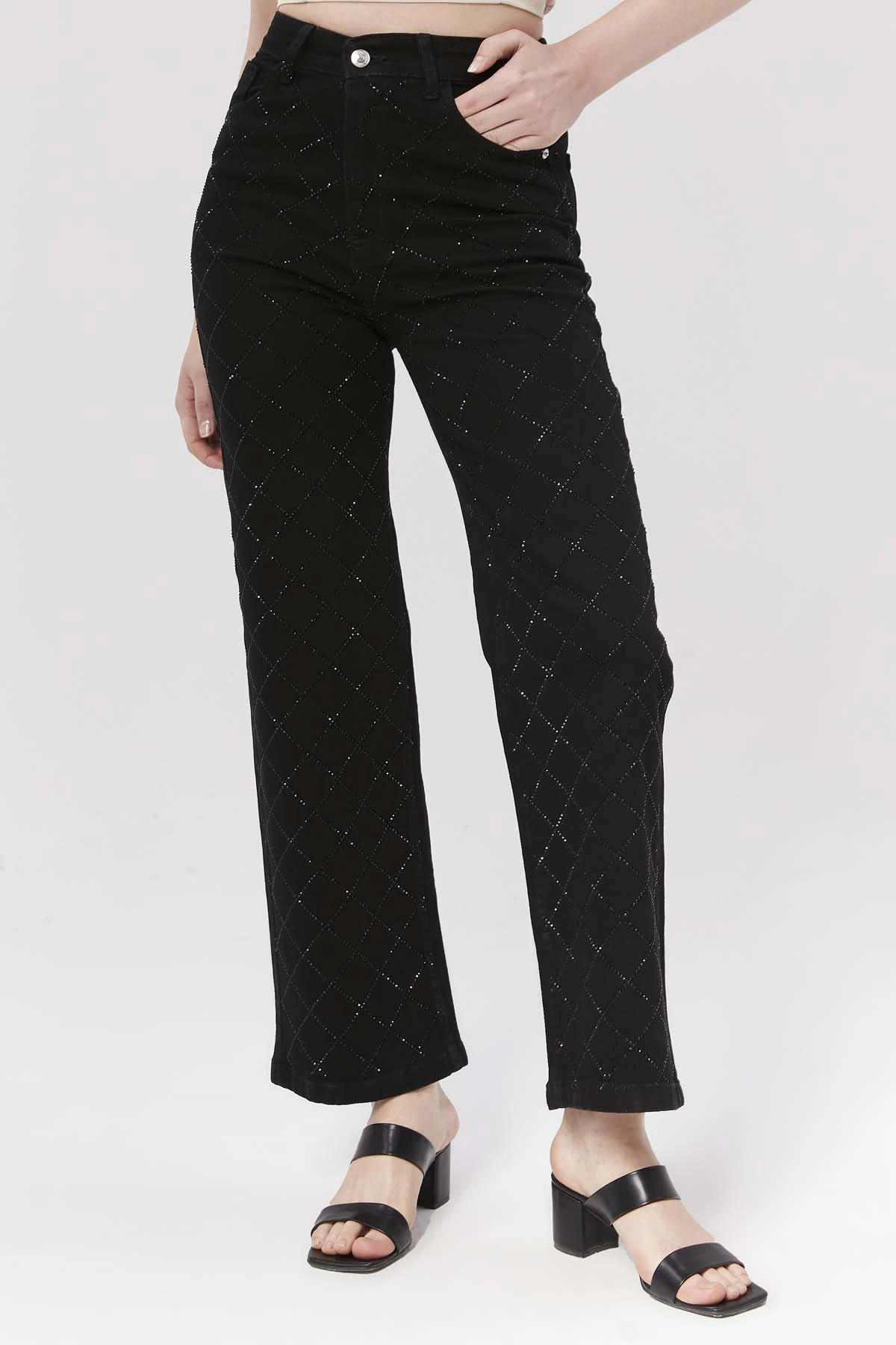 Baklava Desen  Taşlı  Salaş  Kot Pantolon