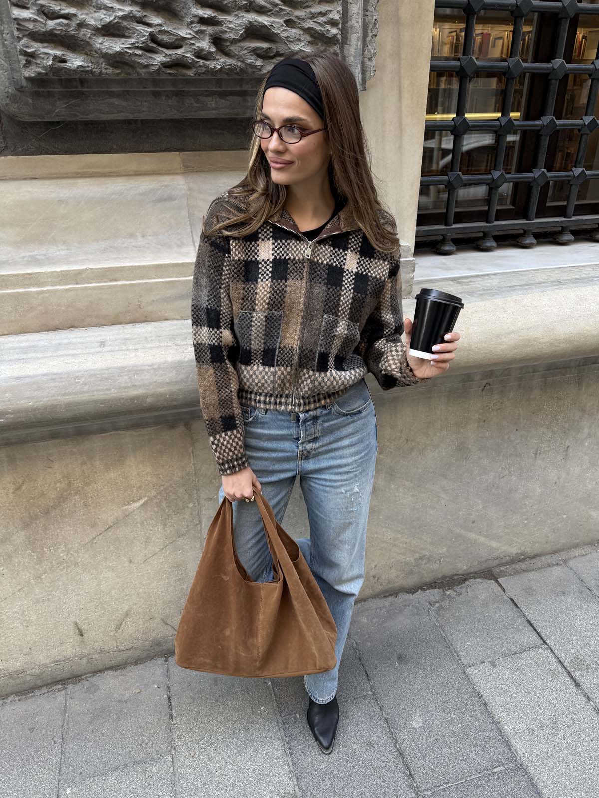 Şardon&Angora Kareli Fermuarlı Hırka