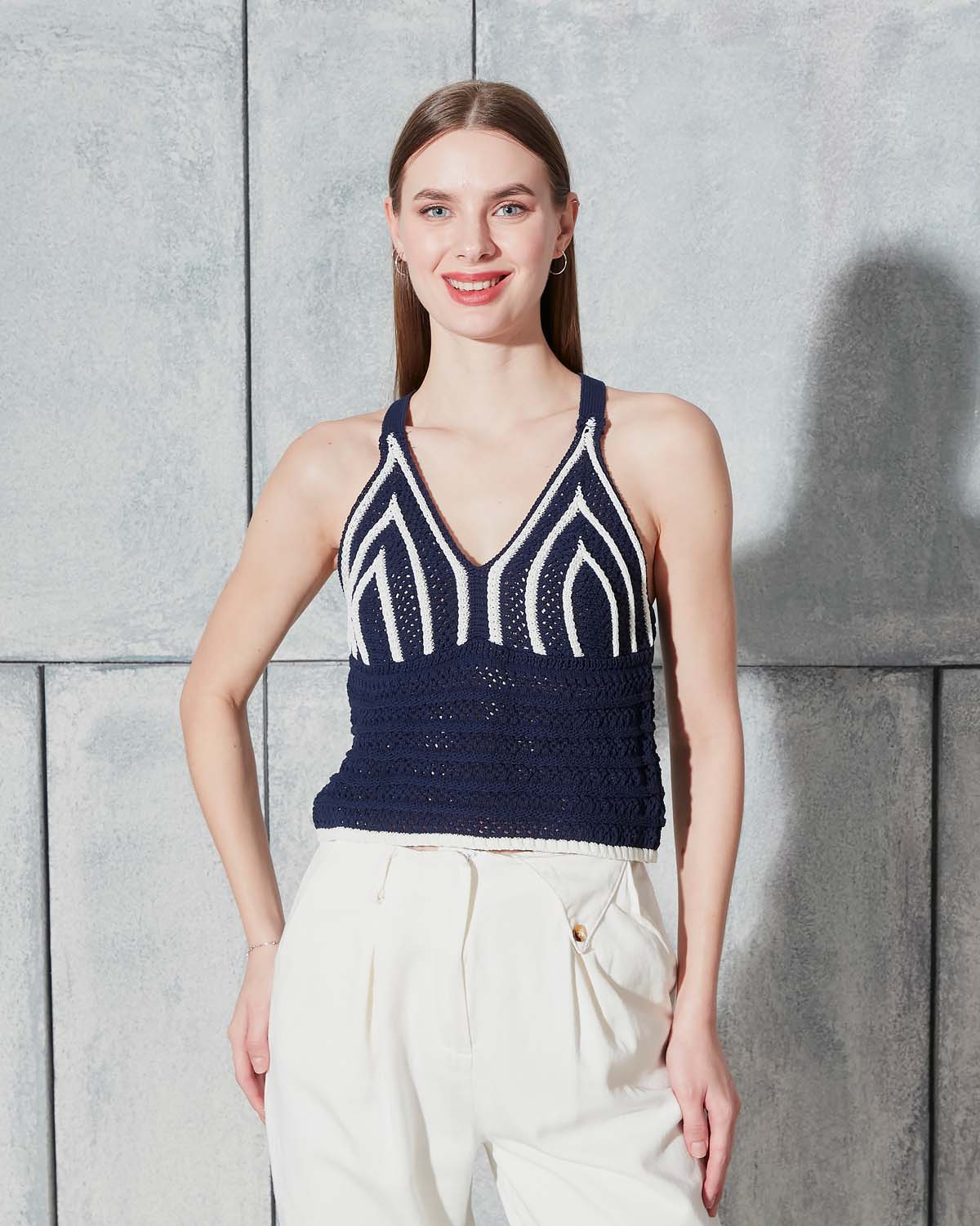 Çapraz Askılı Triko Atlet Crop Bluz