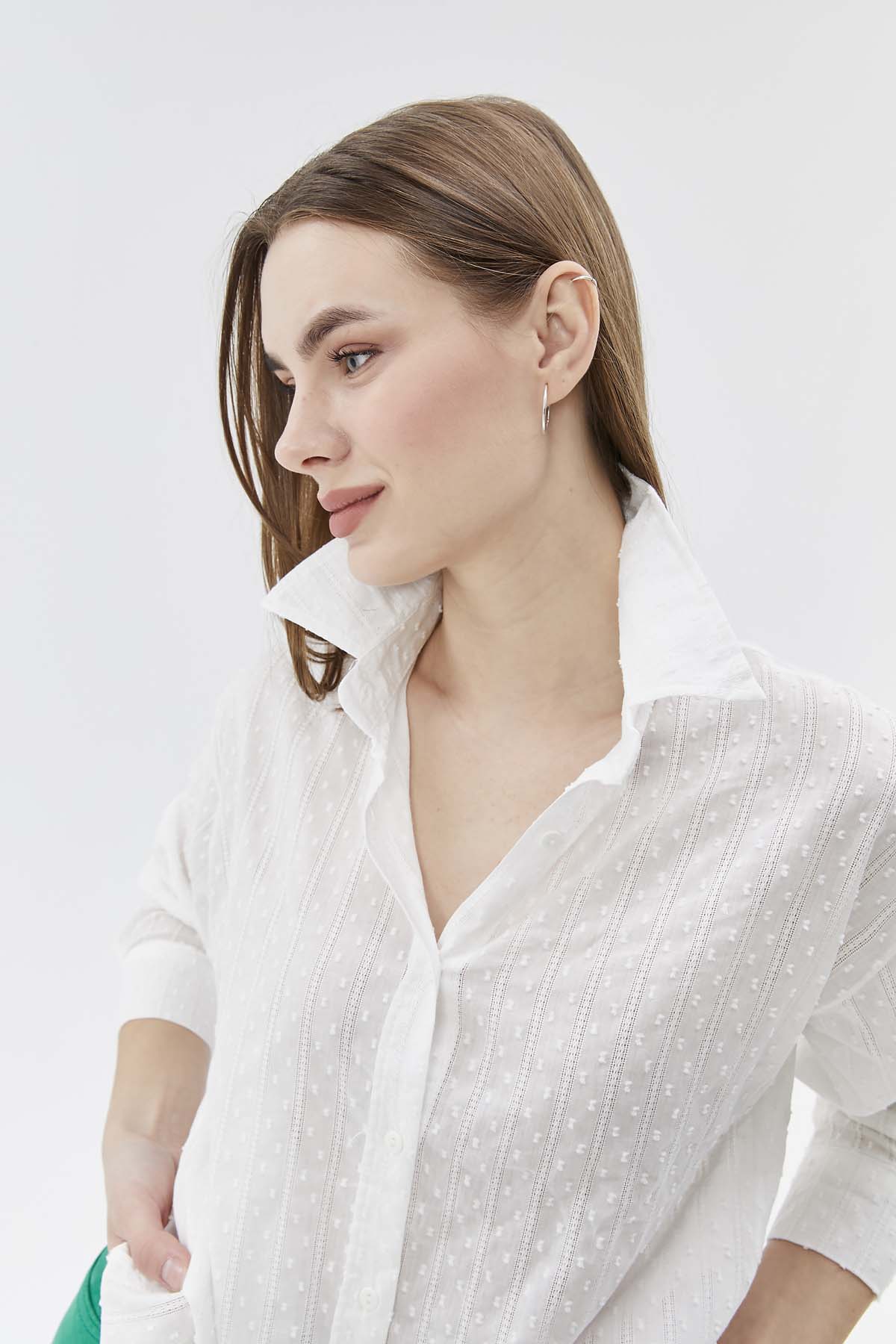 Büyük Puantiyeli Brode Gömlek