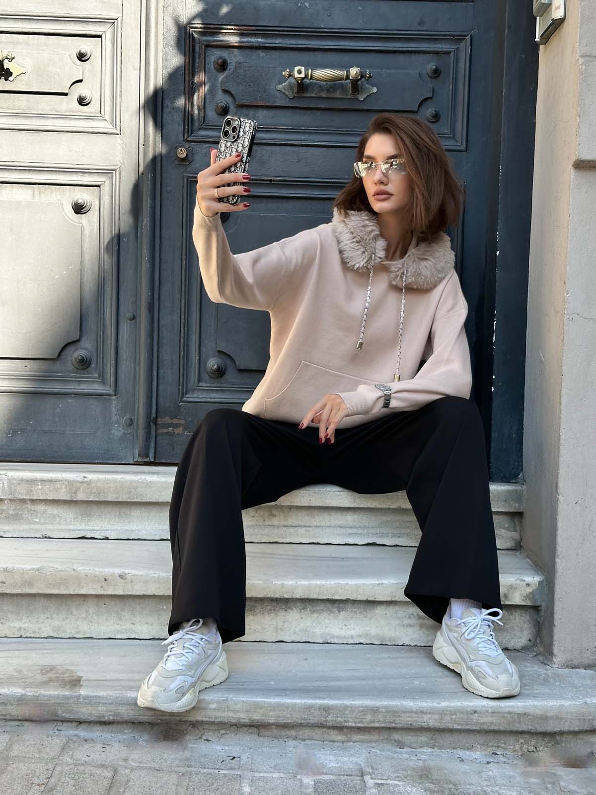 Korsman Kürklü Kanguru Cepli Kazak