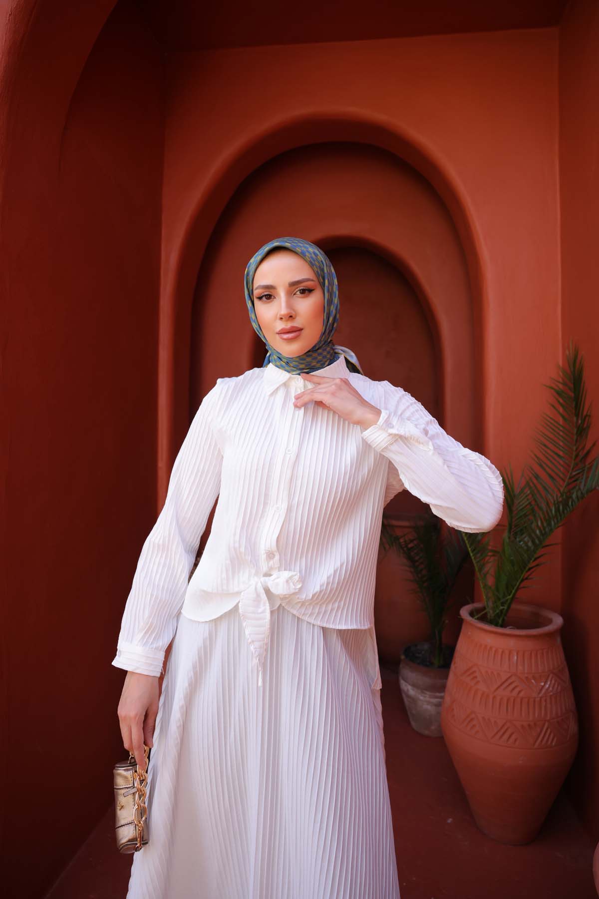 Desenli Düğmeli İki Takım