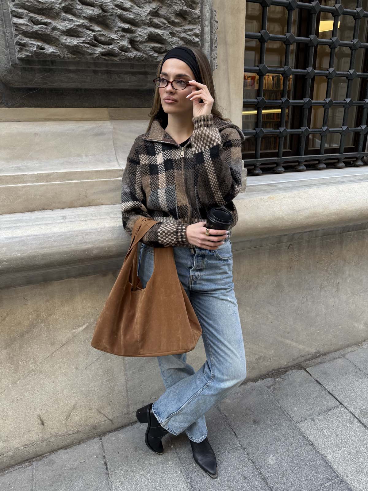 Şardon&Angora Kareli Fermuarlı Hırka