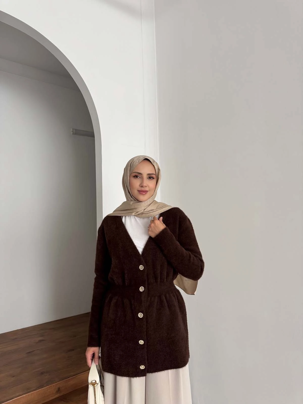 Angora V Yaka Uzun Ceket