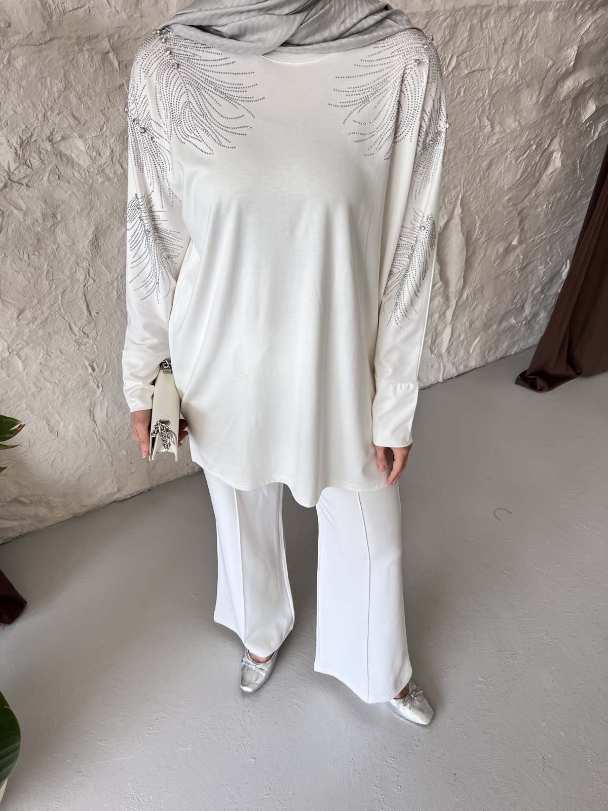 Taş Desenli  Yarasa Kol Tunik