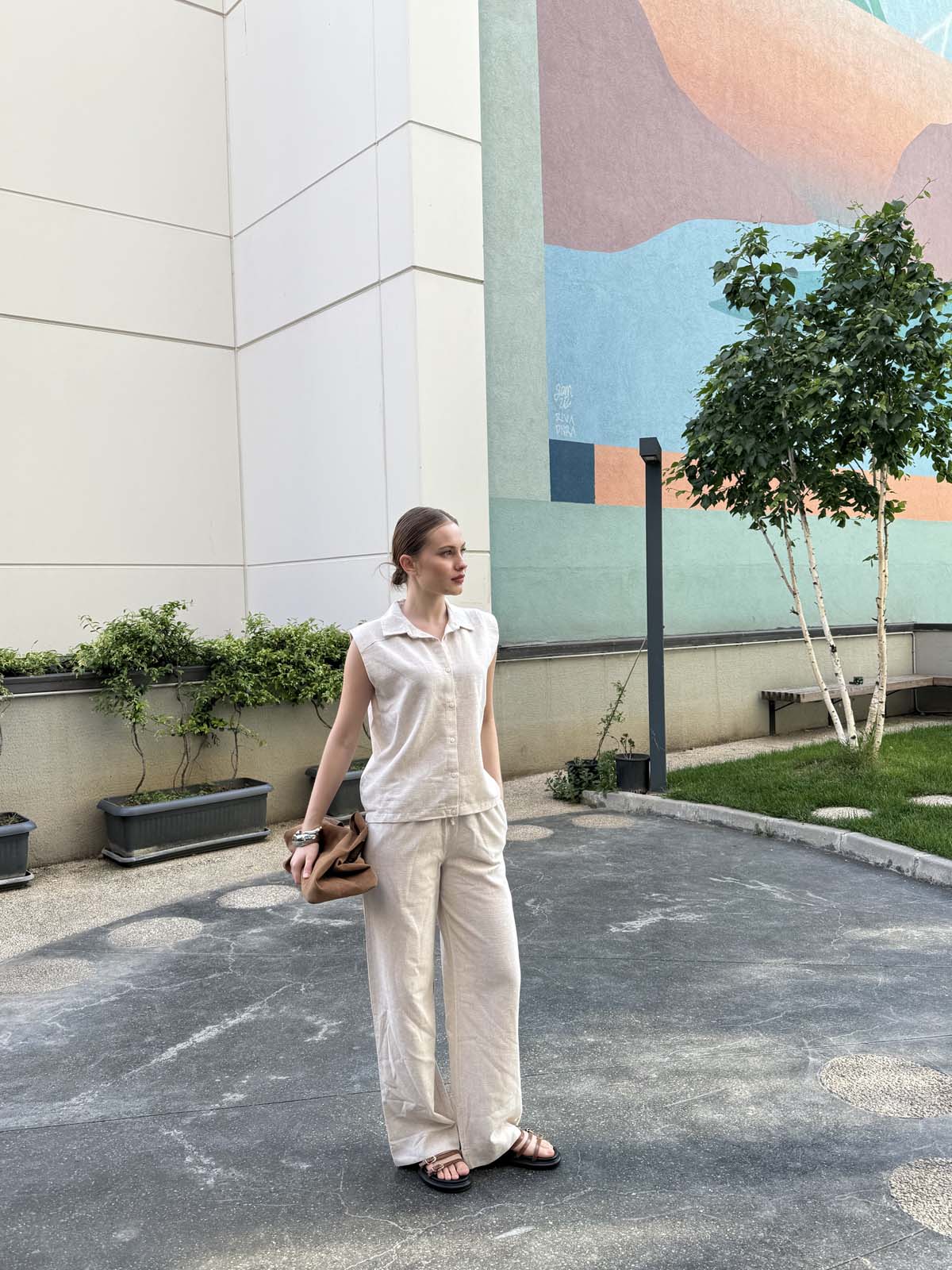 DÜZ KETEN GÖMLEK YAKA YELEK