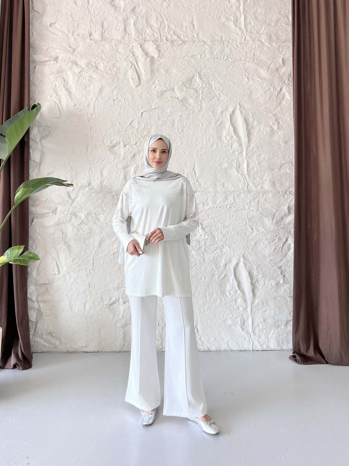 Taş Desenli  Yarasa Kol Tunik