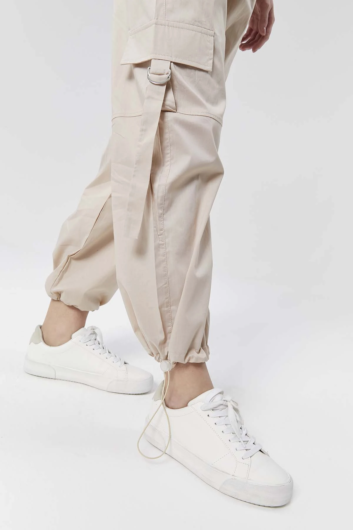 Beli Bağcıklı Lastikli Cepli Poplin Pantolon