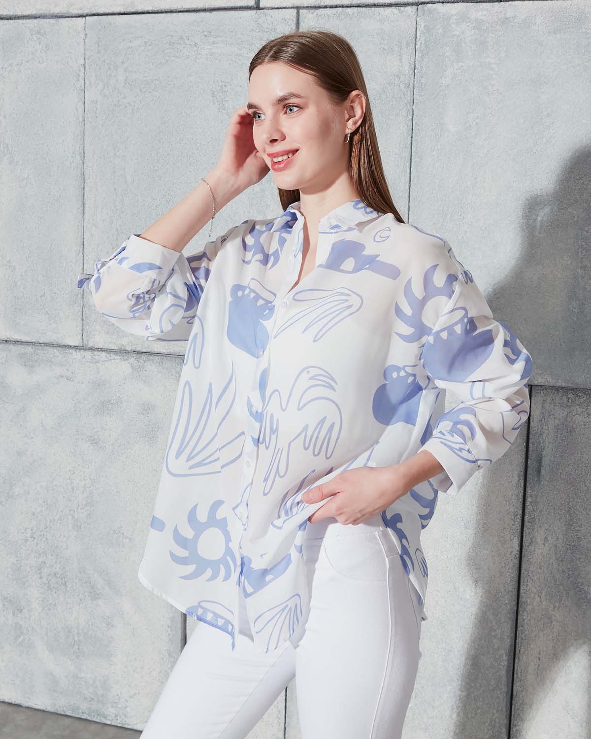 Digital Baskılı(Mavi Kuş) Gömlek